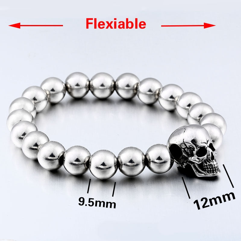 BEIER Steampunk Metal Skull Bracelets Elastic Steel Beads Chain Skeleton Men Bracelets Sets Male Hand Accessories gift HSS006