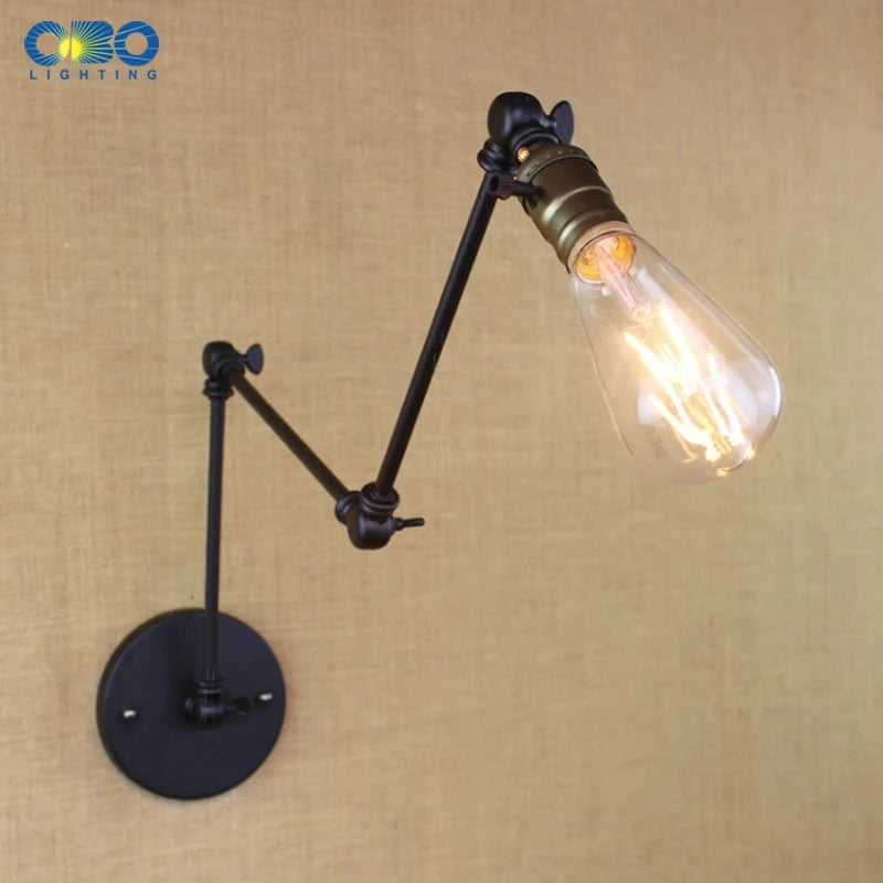 Simple Vintage Iron Flexible With Switch Wall Lamp Bedroom Foyer Indoor Lighting E27 Lamp Holder 110-240V Free Shipping