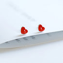 925 silver Needle Earrings+necklace for Women Jewelry Sets Cute Tiny Red Glaze Heart Stud Earrings For Girls Kids Lady Gift