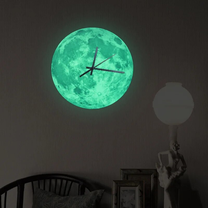 Creative Luminous Moon Wall Clock Glow In The Dark Planet Circular 3D Wall Hanging Clock For Living Room Home Decoration Horloge