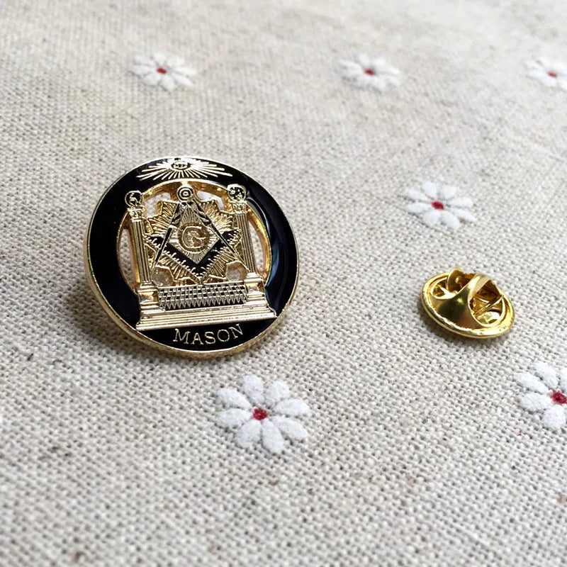 1PCS 1" Double Column Masonic Lapel Pin Brooches Freemasonry Round Coin Badges With Butterfly Clutch On Backing