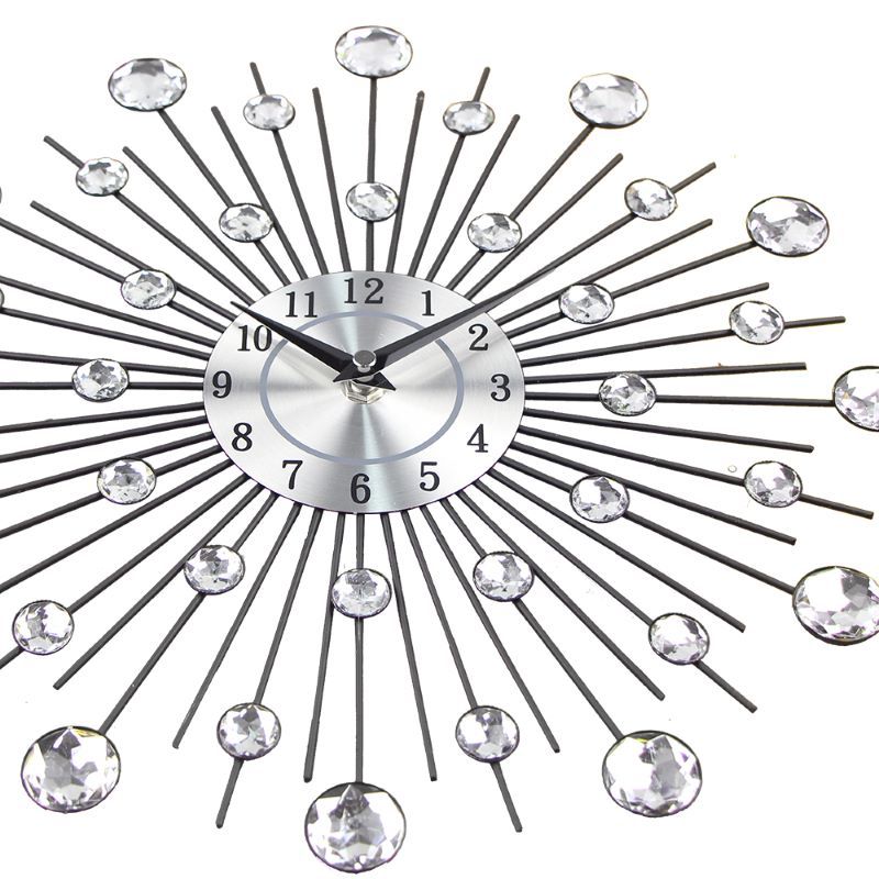 Vintage Metal Crystal Sunburst Wall Clock Large Morden Wall Clocks Design Home Art Decor 33cm Large Size