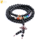 CSJA Natural Gem Stone Black Onyx 108 Rosary Mala Beads Men Wrapped Handwork Bracelets 7 Chakra Tibetan Buddhist Meditation F007