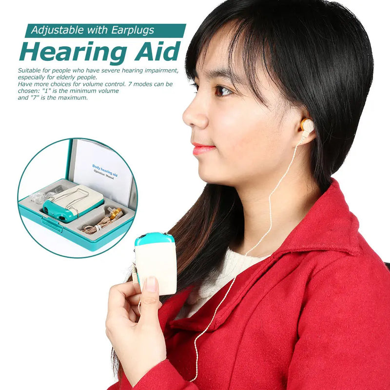 Pocket Hearing Aid Sound Amplifier for Severe Hearing Loss Adjustable Voice Volume with Earplugs Ear Care Hearing Aid Machine