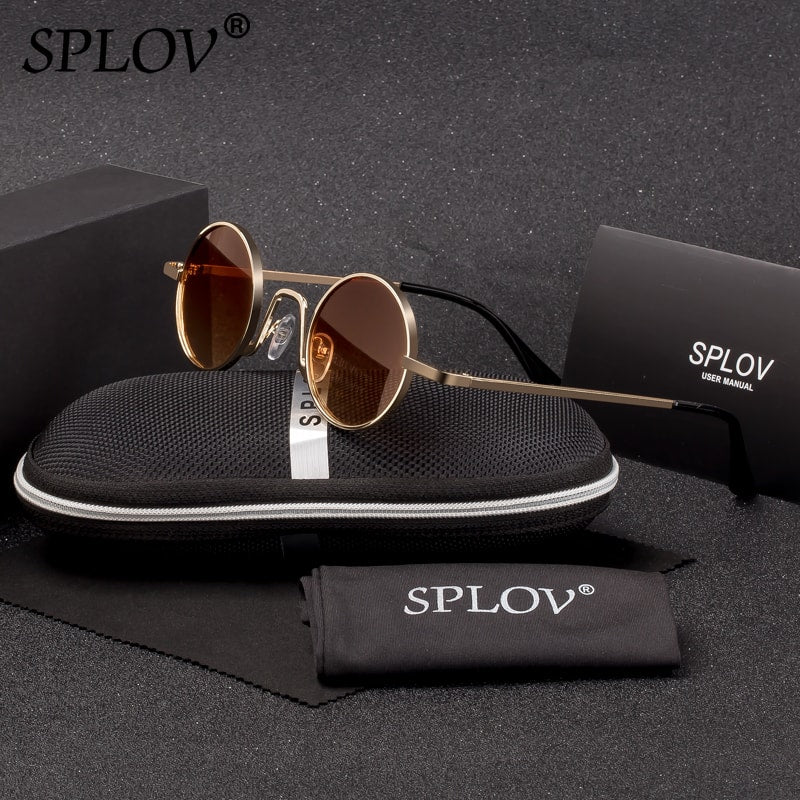 SPLOV Vintage Rap Sunglasses Men Women Steam Punk Style Hip-Hop Small Round Metal Frame Eyewear Retro Gafas De Sol With Case