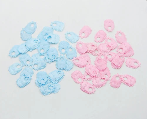 100Pcs Baby Shower Pink Blue Fabric Bibs Pacifiers Feeder Confetti Birthday Sprinkles For Boy/Girl Party Decorations Supplies