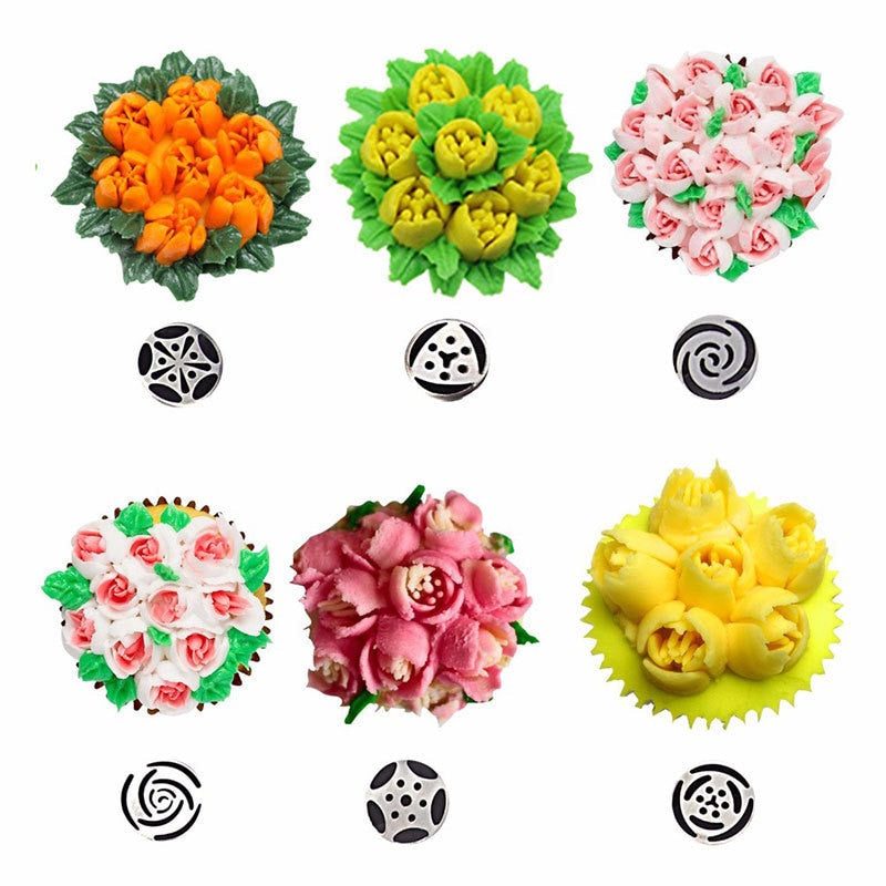 Mujiang 13Pcs/Set Russian Icing Piping Tips 1 Pcs Silicone Bag 2 Coupler Leaf Nozzles Brush Cupcake Cake Decorating DIY Dessert