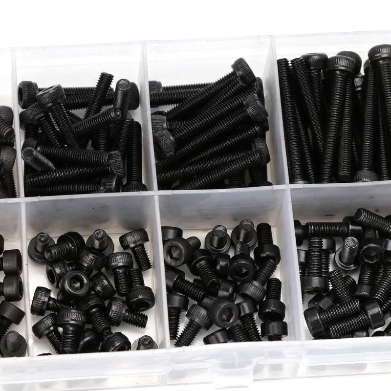 300pcs/set Black Din912 M2 M2.5 M3  Allen Bolt Hex Socket Round Cap Head Screw And Nut Assortment Kit Set