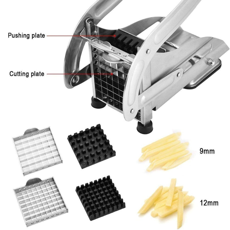 LMETJMA French Fry Cutter with 2 Blades Stainless Steel Potato Slicer Cutter Chopper Potato Chipper For Cucumber Carrot KC0213