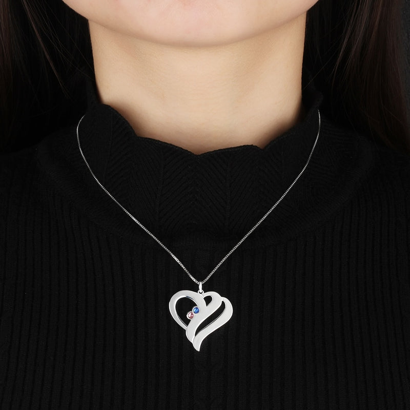 Women Custom Name Necklaces & Pendants Personalized Birthstone Heart Pendant Stainless Steel Engraved Jewelry(JewelOra NE102360)