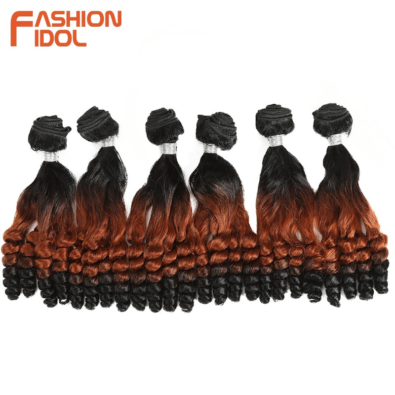 FASHION IDOL Afro Kinky Curly Hair Bundles 14 inch 7Pieces/lot Upper Straight Lower Bend Synthetic Hair Lace With Closure Fiber