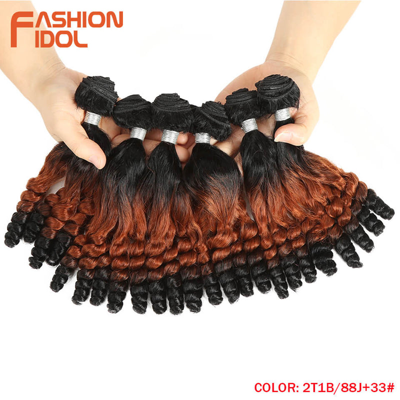 FASHION IDOL Afro Kinky Curly Hair Bundles 14 inch 7Pieces/lot Upper Straight Lower Bend Synthetic Hair Lace With Closure Fiber