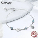 Bamoer 925 Sterling Silver Winter Snowflake Bracelet Blue Cubic Zircon Snowflower Chain Link Bracelet for Women Jewelry BSB001