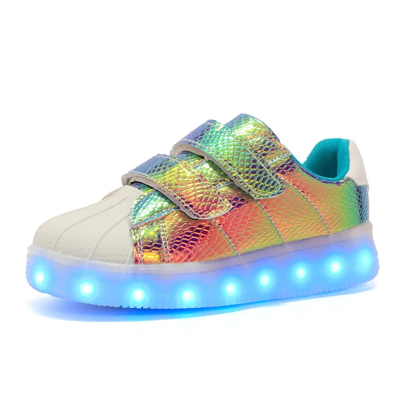 JawayKids New USB rechargable Led Kids Shoes With Light,boys girls superstar shoes women,Men Fashion Light Up Led Glowing Shoes