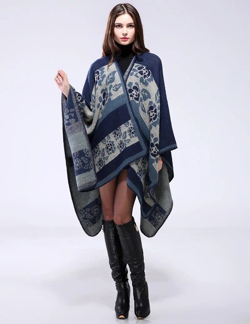 European and American Wind Women Capes Autumn and Winter Female Flowers Poncho Warm Capes Cloaks Women's Scarves
