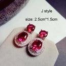 Fashion Geometric Rose Red Crystal stone Long Drop Earrings Square Oval Cubic Zirconia women Party Weddings Hanging Earrings