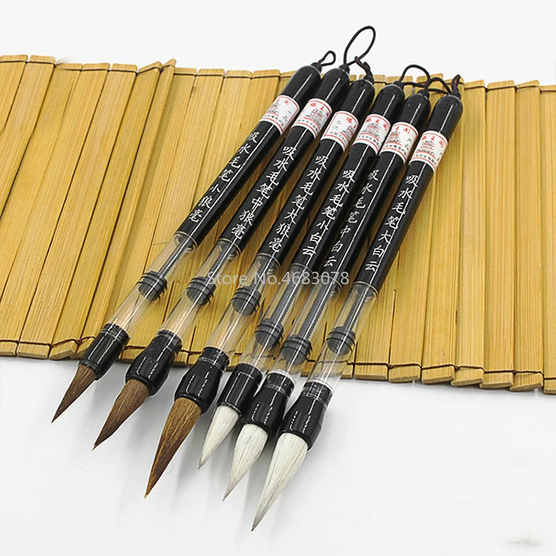 3pcs /Set Adjustable Piston Water Writing Brush Pen Chinese Calligraphy Beginner Weasel Hair Pen and Wool Pen