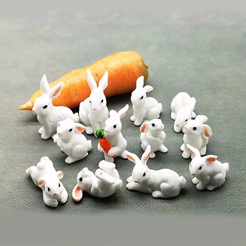 1 Pcs 12 Style Cute Rabbit Easter Miniature Hare Animal Figurine Resin Craft Mini Bunny Ornament Fairy Garden Supplies
