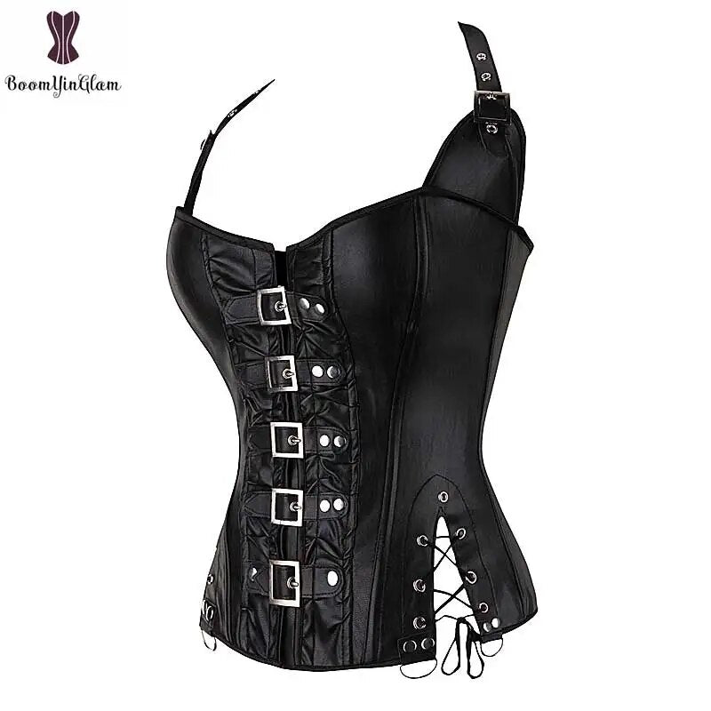 Coffee Steampunk Corset Women Sexy Neck Strap Black Gothic Corsets And Bustier Overbust Outwear corselet Top Fashion Corselet