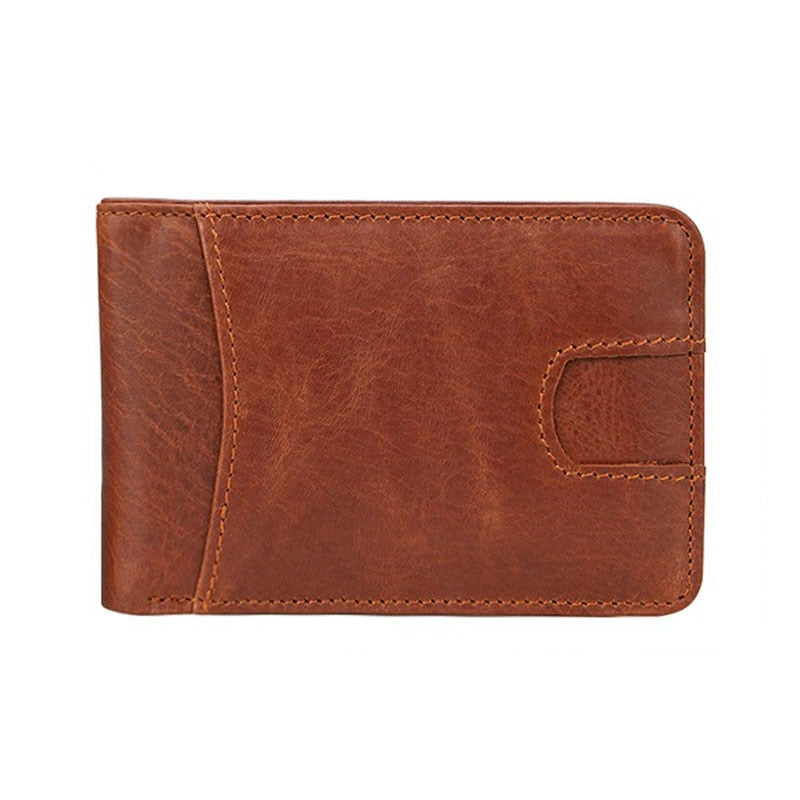 GENODERN Slim Wallets for Men Crazy Horse Cow Leather Short Mini Men Wallet Thin Male Purse