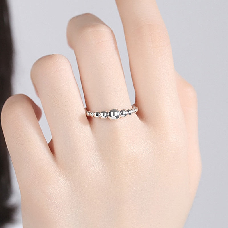 ELESHE Original 925 Sterling Silver Rings For Women Wedding Stackable Round Ball Beaded Finger Rings Female Authentic Jewelry