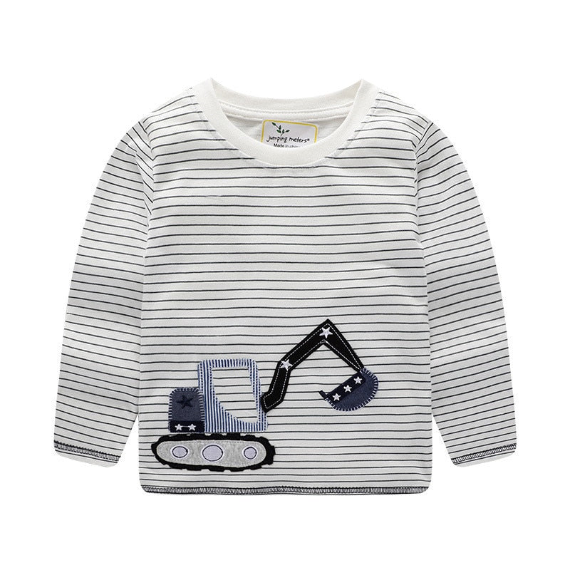 Jumping meters Autumn Spring Boys T shirts Applique Cotton Long Sleeve Baby Girls Clothing New Stripe Tops For Children Boy Tee