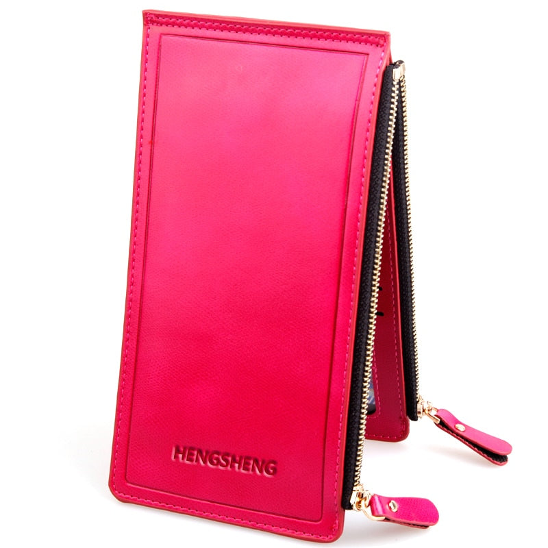 New hot sale fashion high capacity womens wallets solid color zipper clutch women's long design wallet card holder purses