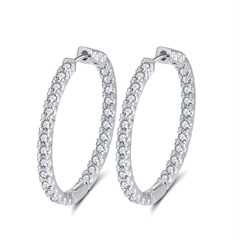 ORSA JEWELS 2019 Silver Color High Polished Hoop Earrings Paved with AAA Austrian Cubic Zirconia for Wedding Party Jewelry OE137