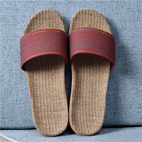 Suihyung Summer Women Linen Slippers New Color Stripe Belt Indoor Shoes Home Open Toe Slip On Lovers Casual Flax Slides Sandals