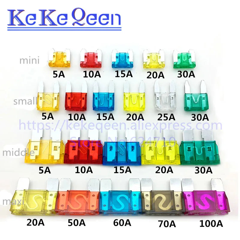 Inser Auto Car Fuse 1A 2A 3A 5A 7.5A 10A 15A 20A 25A 30A 35A 40A 50A 60A 70A 80A 90A 100A 120A ZINC Pins Mini Small Medium Max