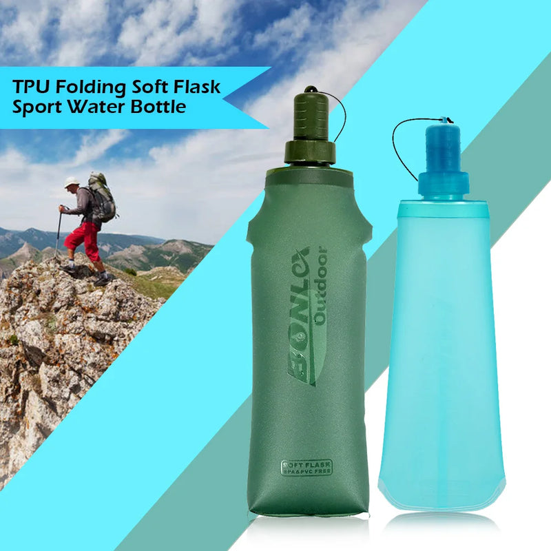 Water Bottle TPU Folding Soft Flask Sport Water Bottle Water Bag Collapsible Drink Water Bottle Water Bag Running Camping Hiking