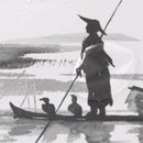 100% Polyester Fabric Shower Curtain Japanese Painting Man With Boat Pattern Print Bathroom Decorative Shower Bath Curtains