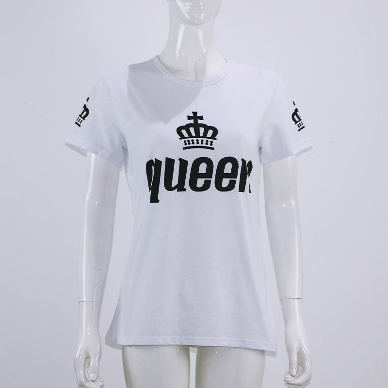 King Queen Lovers Tee T Shirt Imperial Crown Printing Couple Clothes lovers Tee Shirt Femme Summer 2021 News Casual O-neck Tops