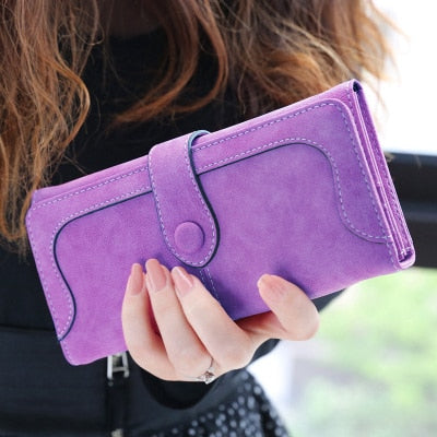 Many Departments Faux Suede Long Wallet Women Matte Leather Lady Purse High Quality Female Wallets Card Holder Clutch Carteras