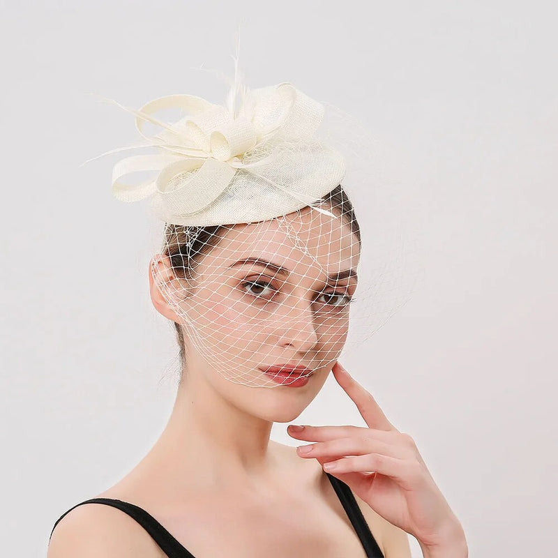 FS Summer Fascinator Veil Pillbox Hat Ladies Feather Headwear Elegant Women Wedding Bride Headband Church Hats Hair Clips 2023