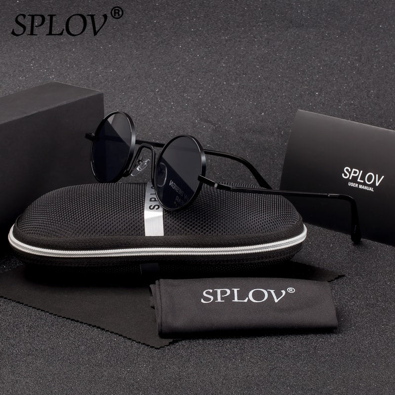 SPLOV Vintage Rap Sunglasses Men Women Steam Punk Style Hip-Hop Small Round Metal Frame Eyewear Retro Gafas De Sol With Case