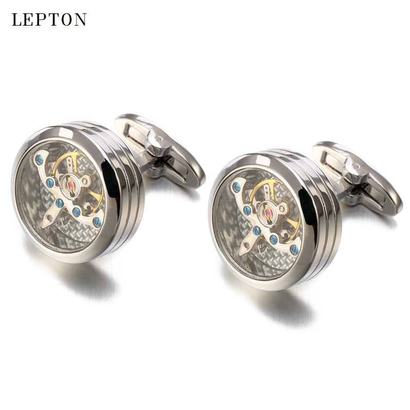 High quality Movement Tourbillon Cufflinks For Mens Wedding Groom Mechanical Watch Steampunk Gear Cufflinks Relojes Gemelos