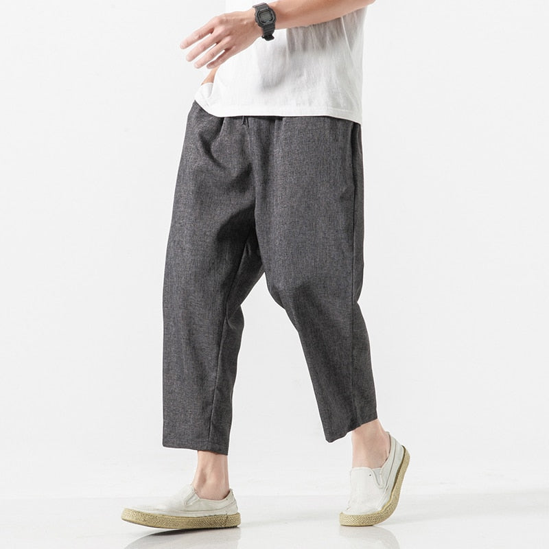 Chinese Style Harajuku Men Oversize Wide Leg Pants 2023 Mens Straight Casual Hip Hop Ankle-Length Pants Summer Male Harem Pants