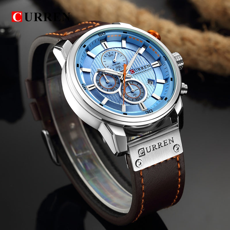 New Watches Men Luxury Brand CURREN Chronograph Men Sport Watches High Quality Leather Strap Quartz Wristwatch Relogio Masculino