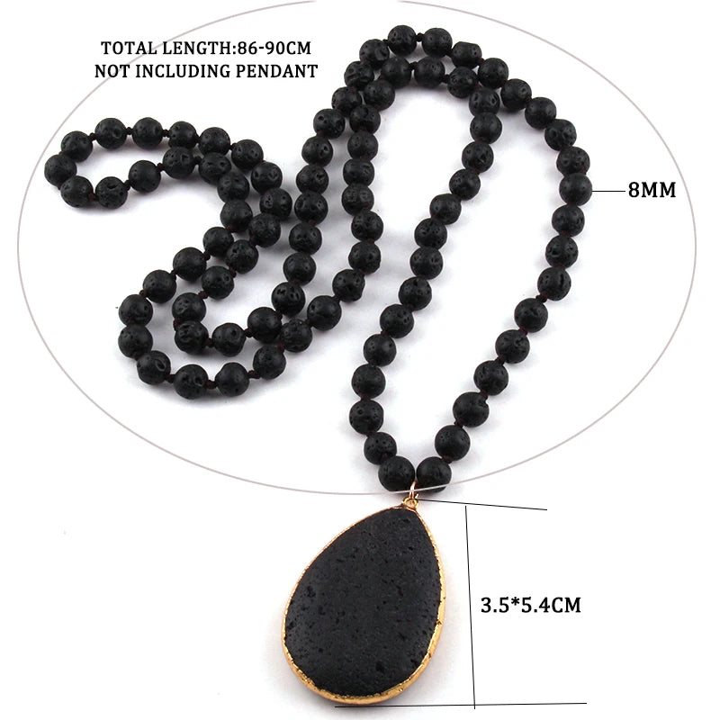 Fashion Bohemian Jewelry 8mm Stone Knotted Stone Drop Pendant Necklaces For Women Jewelry