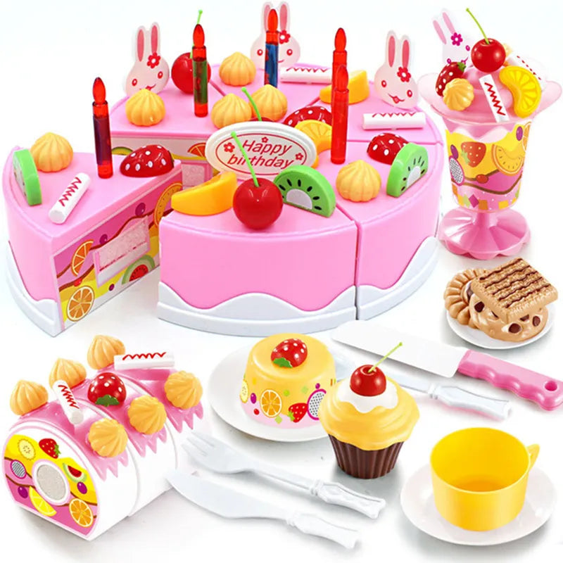 75Pcs DIY Pretend Play Fruit Cutting Birthday Cake Cream Tea Set Kitchen Food Toys Early Education Girls Children Cookware