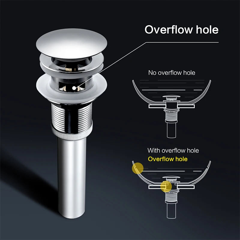 ROVATE Pop up Drain with Overflow Bathroom Sink Waste basin Drainer plug Bath Tub Round Chrome