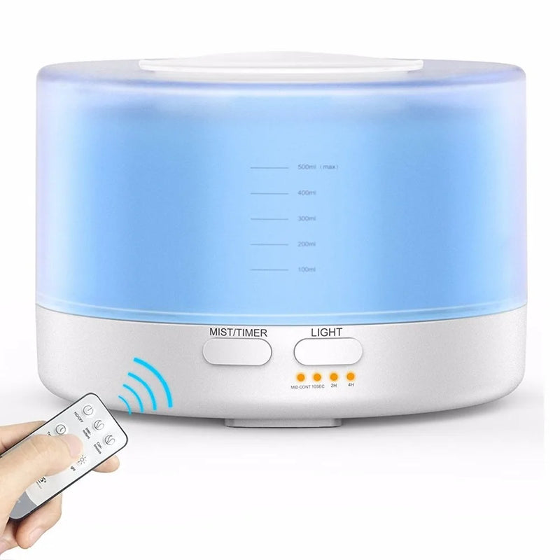 500ML Home Ultrasonic Air Humidifier Remote Control 7 Changing Colors LED Ultra-Quite Aroma Essential Oil Diffuser