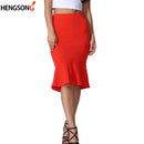 Summer Fashion Women High Waist Mermaid Skirt Solid Color Knee Length Trumpet Skirts Lady Office Wear Skirts