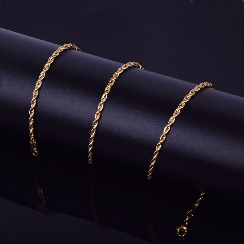 Rope Chain Necklace Gold Color Stainless Steel Hip Hop Jewelry For Women