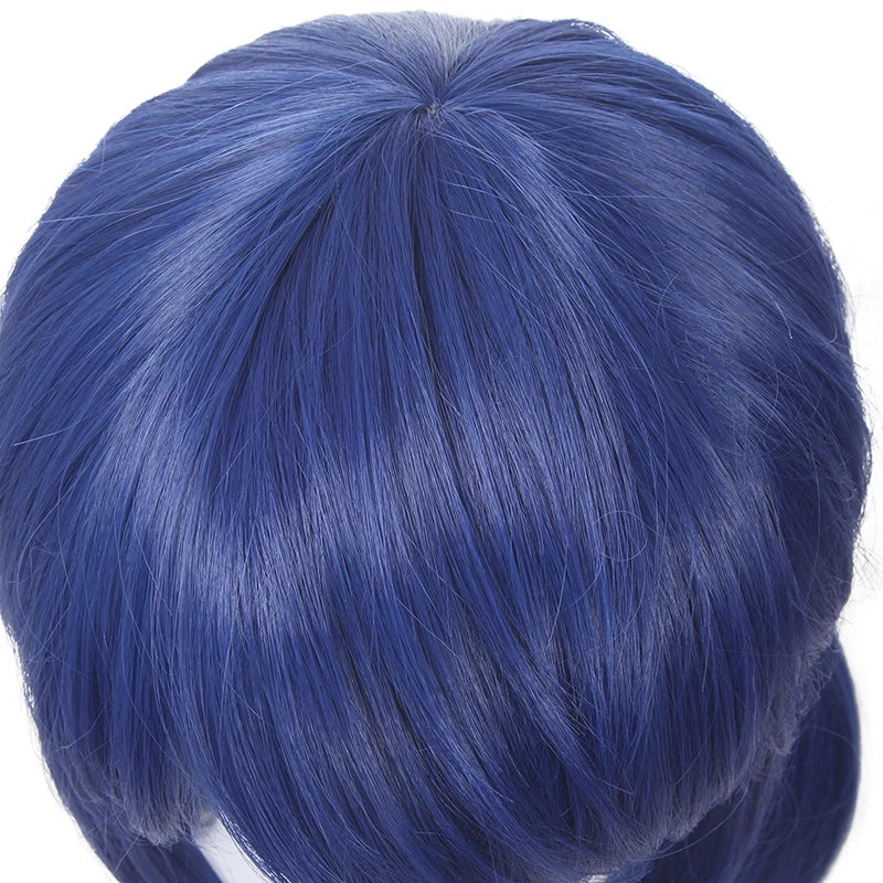 L-email wig Synthetic Hair Marinette Cosplay Wig Dark Blue Double Ponytails Straight Halloween Heat Resistant Women Wigs