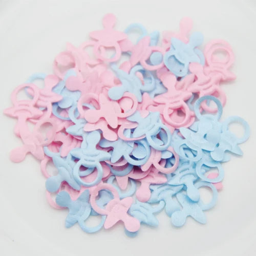 100Pcs Baby Shower Pink Blue Fabric Bibs Pacifiers Feeder Confetti Birthday Sprinkles For Boy/Girl Party Decorations Supplies