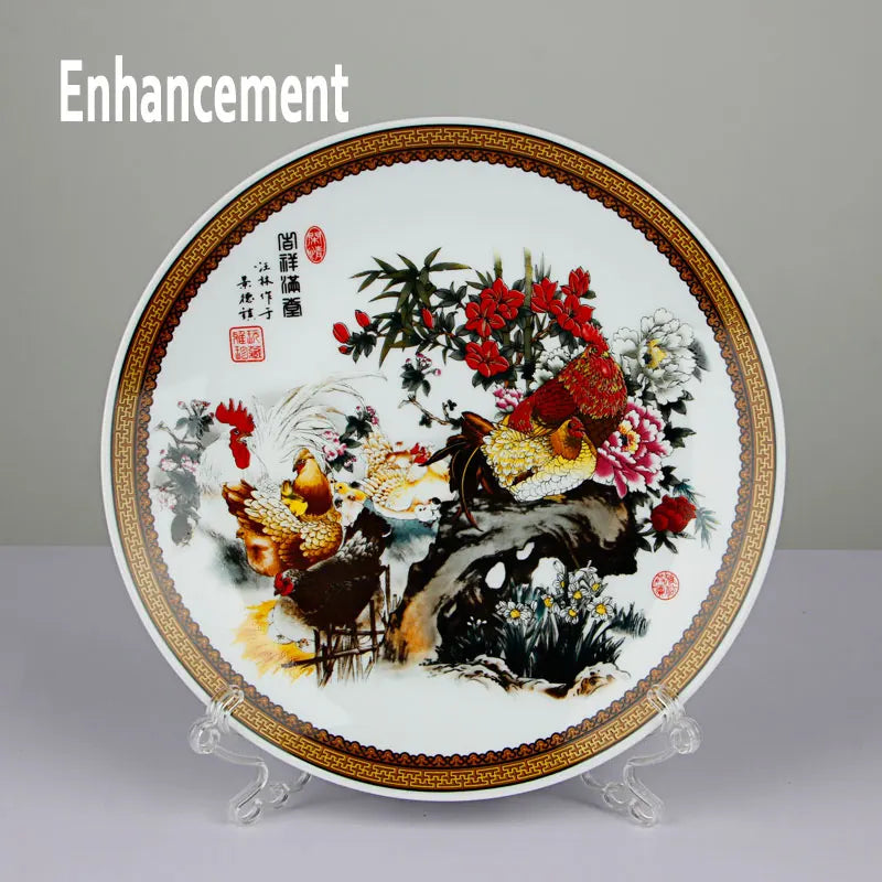 New Chinese Style Lucky Ceramic Ornamental Plate Chinese Decoration Dish Plate Porcelain Plate Set Wedding Gift