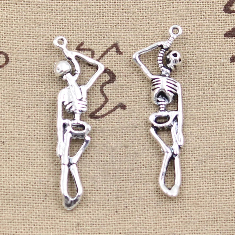 15pcs Charms Skeleton Man Halloween 42x8mm Antique Bronze Silver Color Plated Pendants Making DIY Handmade Tibetan Jewelry