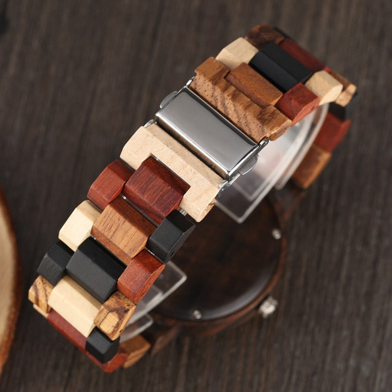 Antique Men's Wood Watches Vintage Ebony Wood Clock Male Unique Mixed Color Wooden Adjustable Band Quartz Woody Unique Watches